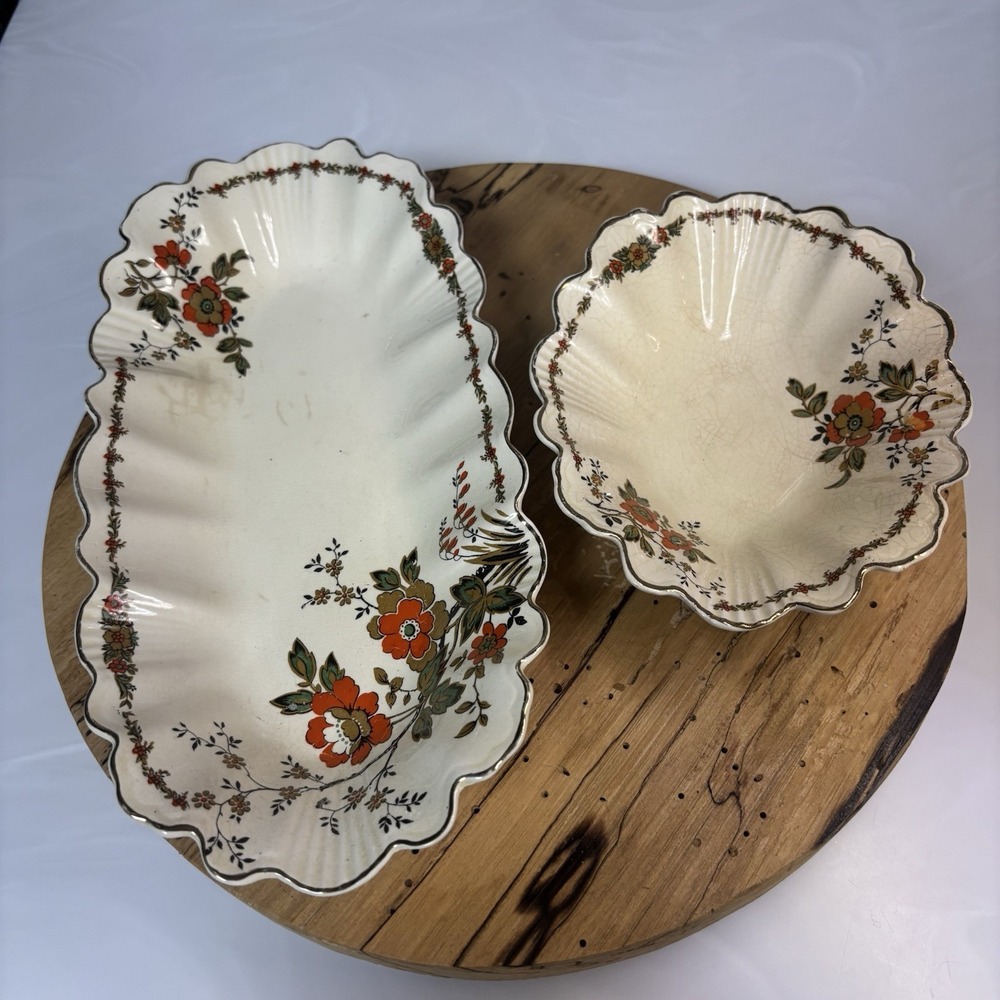 WEDGWOOD ENGLAND TRENTHAM VINTAGE  2 SERVING BOWLS ART DECO PORCELAIN IVORY